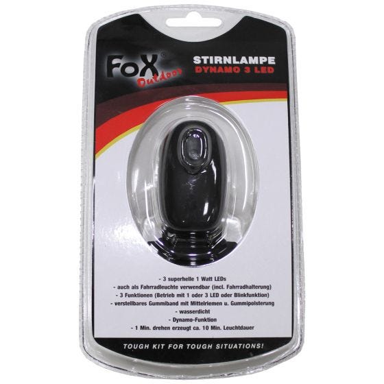 Fox Outdoor Dynamo Head Lamp 3 LED Black