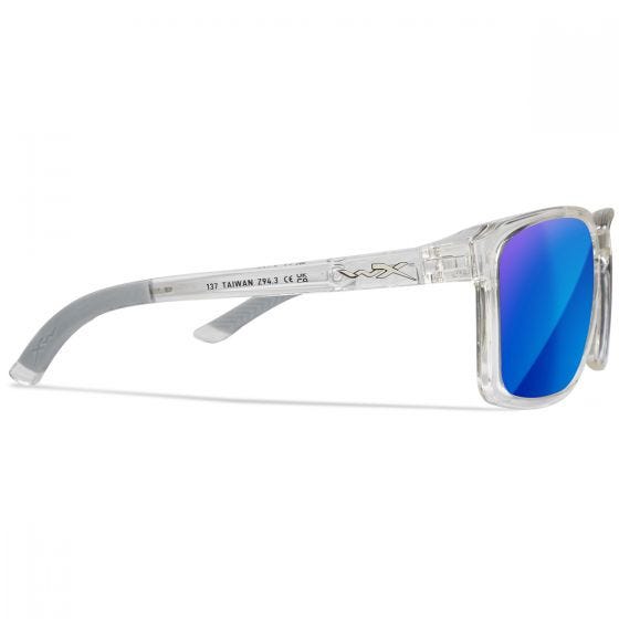 Wiley X WX Alfa Glasses - Captivate Polarized Blue Mirror Lenses / Gloss Clear Crystal Frame