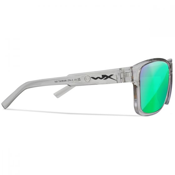 Wiley X WX Trek Glasses - Captivate Polarized Green Mirror Lenses / Gloss Crystal Light Grey Frame