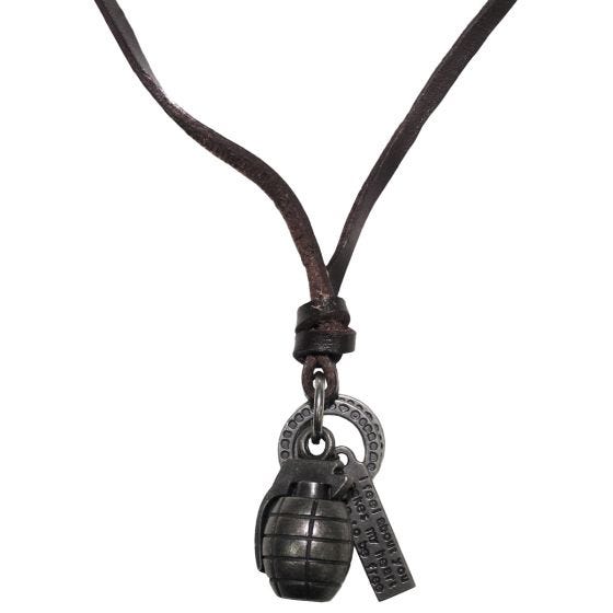 MFH Hand Grenade Necklace Leather Brown