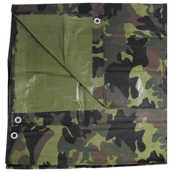 MFH Tarpaulin PE Metal Eyelets 3.85x4.7m Woodland