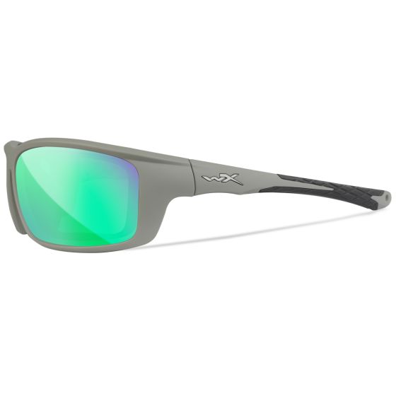 Wiley X WX Grid Glasses - Captivate Polarized Green Mirror Lenses / Matte Cool Grey Frame